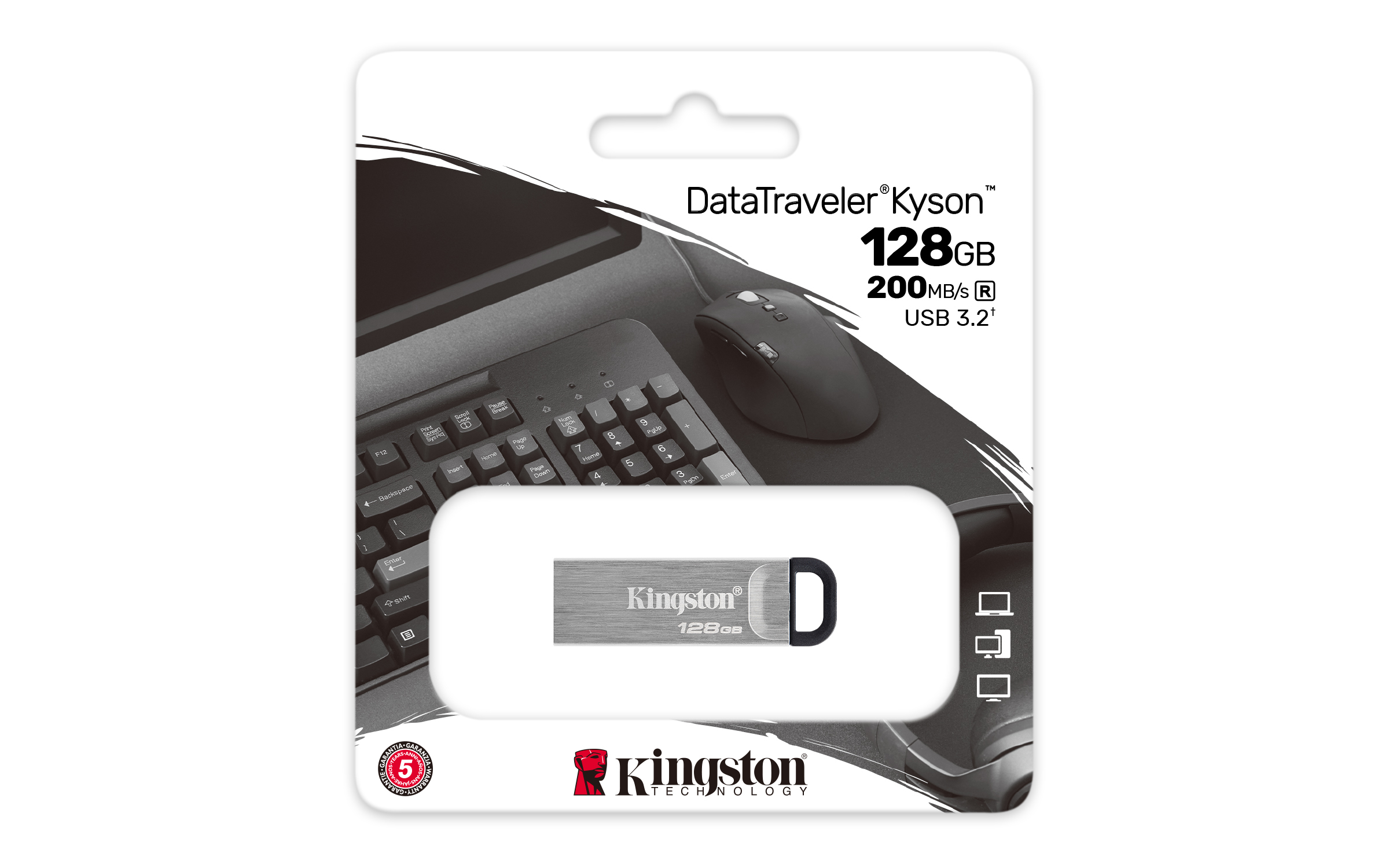 Kingston DataTraveler Kyson, 128GB, USB3.2 Gen 1, Zilver