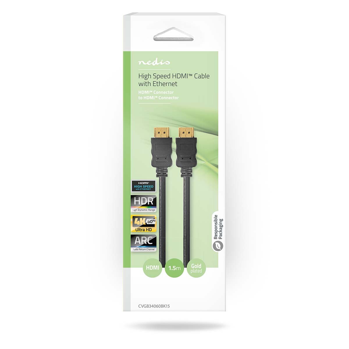 Nedis HDMI Kabel 2.0, HDMI (m) > HDMI (m), 1,5m CVGB34060BK15