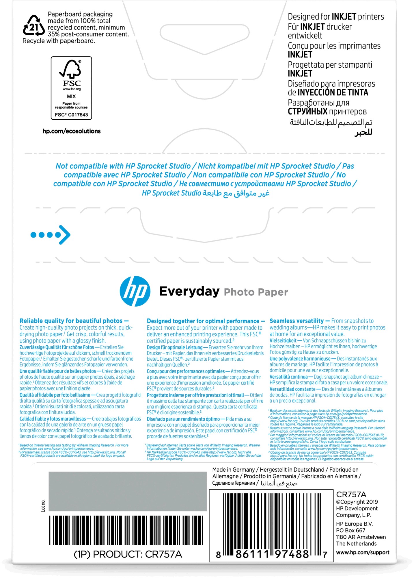 HP Everyday glanzend fotopapier 200 gram, 10 x 15 cm, 100 vel