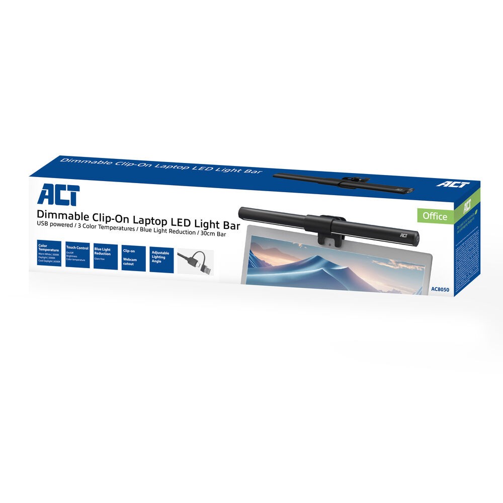 ACT Clip-on laptop LED-lamp, Dimbaar, AC8050
