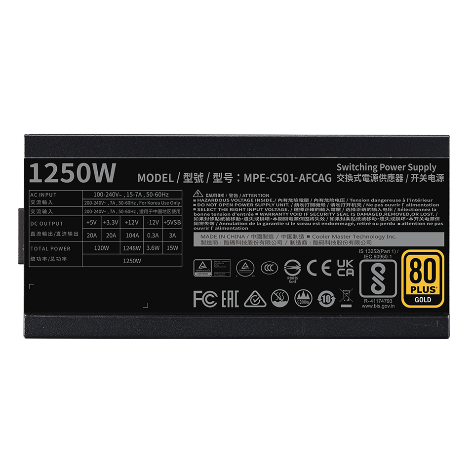 Cooler Master MWE GOLD 1250 V2 - ATX 3.1 - (80 Plus Gold) - Volledig modulair