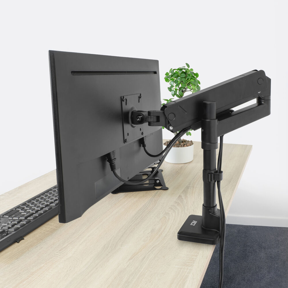 ACT AC8329 Monitorarm Office Solid Pro - Gasveer - 1 scherm tot 45\ - Paalbevestiging