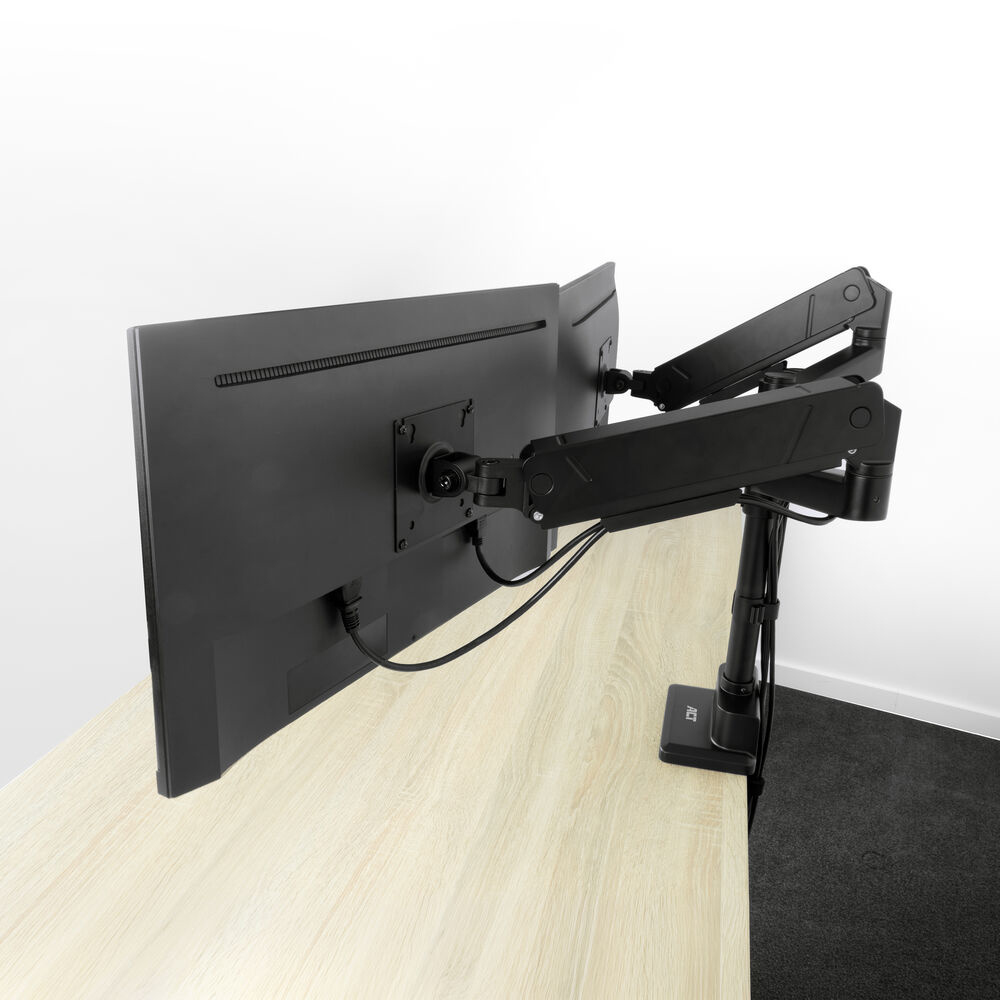 ACT AC8330 Monitorarm Office Solid Pro - Gasveer - 2 schermen tot 34\ - Paalbevestiging