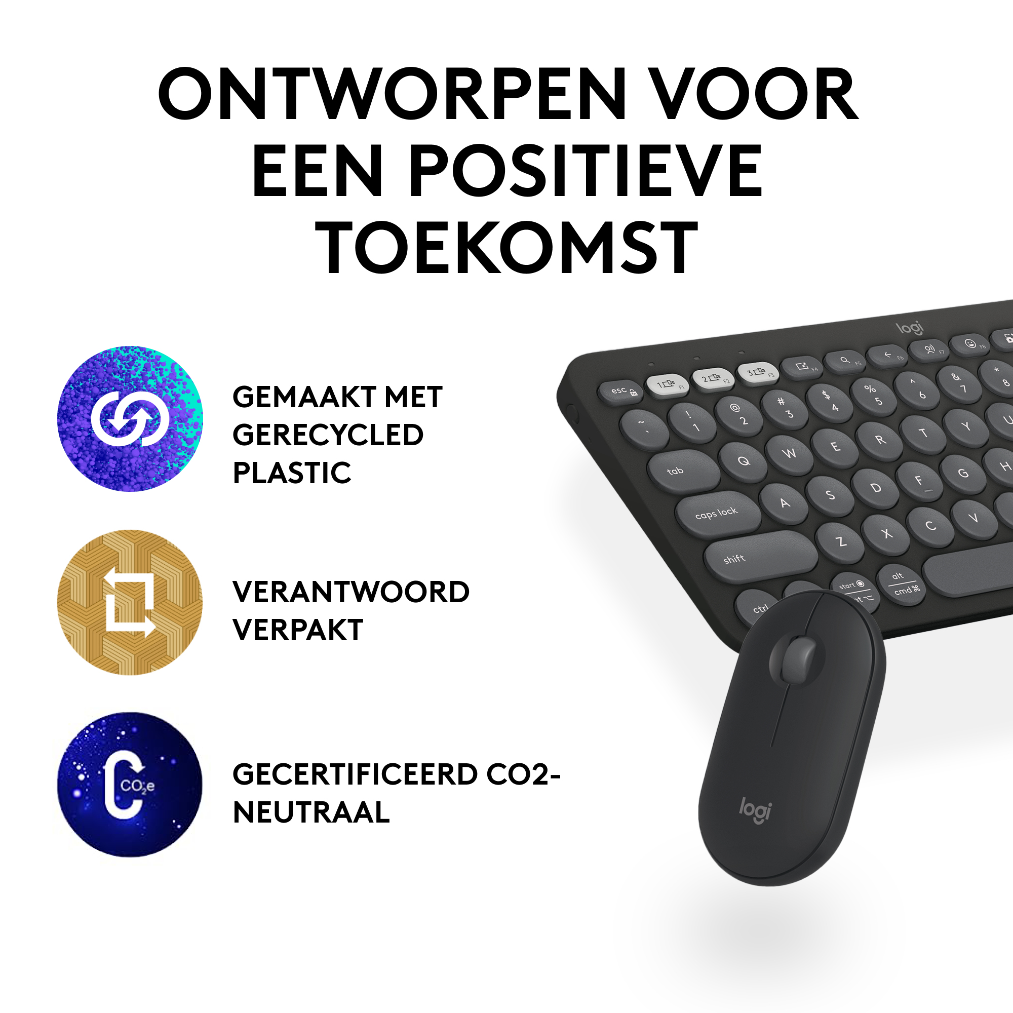 Logitech Toetsenbord & Muis Combo Pebble2, Bluetooth, Zwart