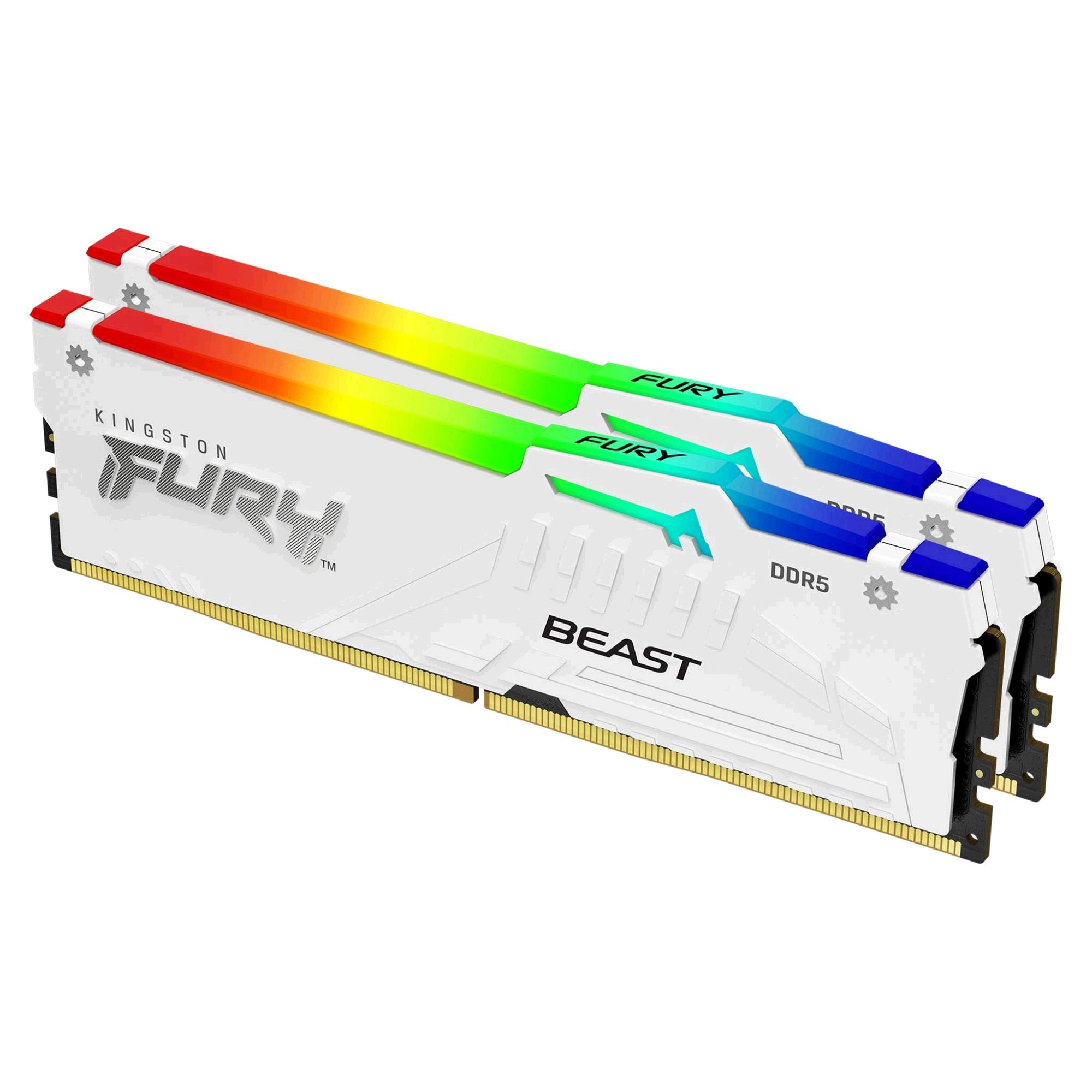 Kingston 32GB DDR5 6000MHz, DIMM, kit van 2, Fury Beast RGB, Wit XMP / EXPO