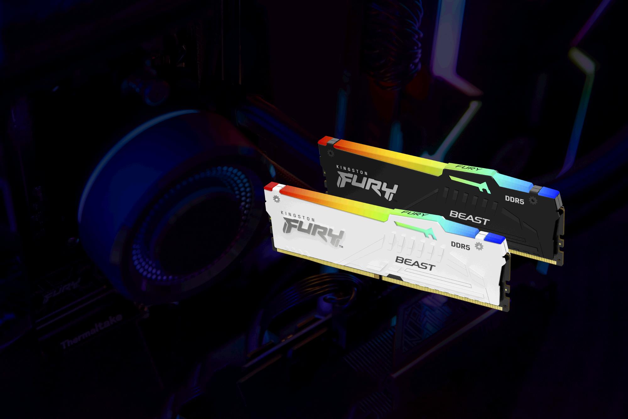 Kingston 32GB DDR5 6000MHz, DIMM, kit van 2, Fury Beast RGB, Wit XMP / EXPO