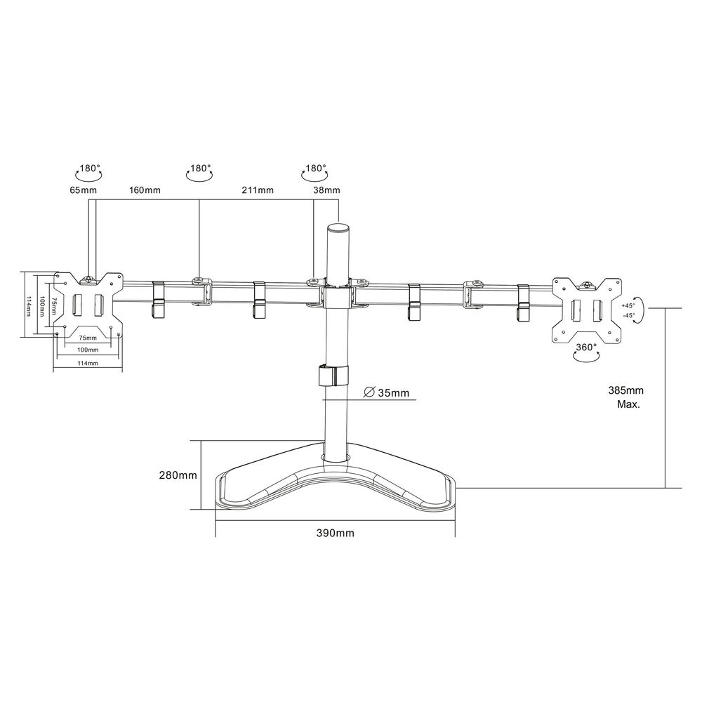 ACT AC8363 - Monitorarm Essentials - 2 schermen tot 32\ - VESA - Hoogte verstelbaar - Op voet