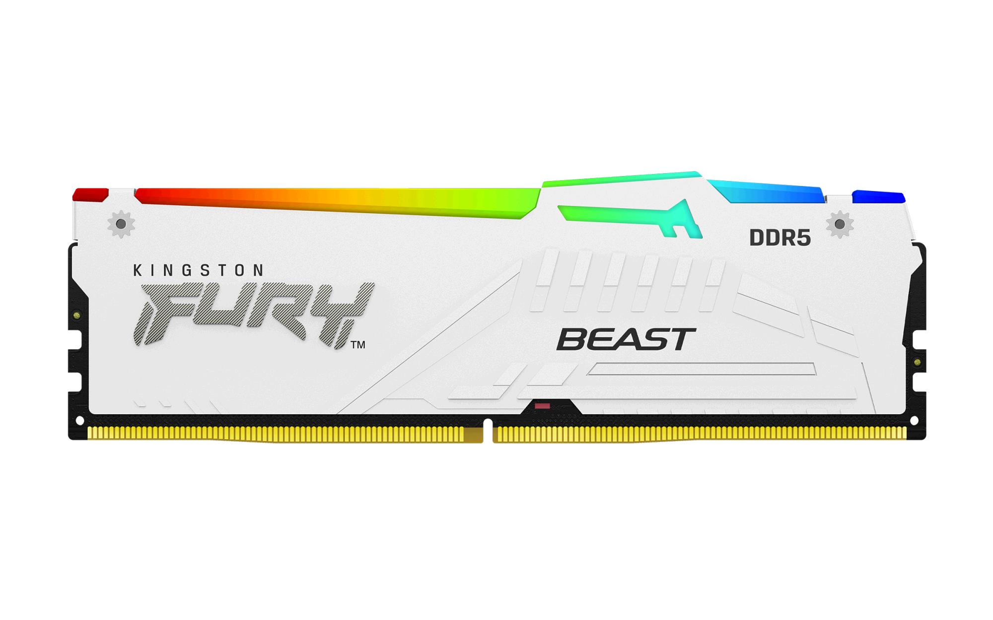 Kingston 32GB DDR5 6000MHz, DIMM, kit van 2, Fury Beast RGB, Wit XMP / EXPO