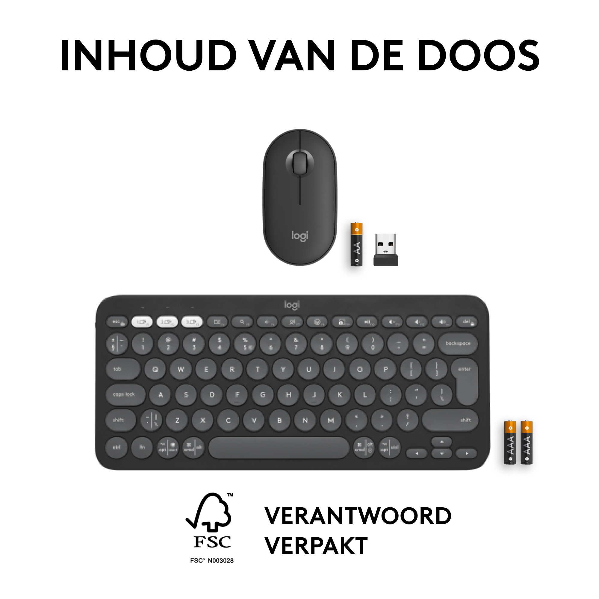Logitech Toetsenbord & Muis Combo Pebble2, Bluetooth, Zwart