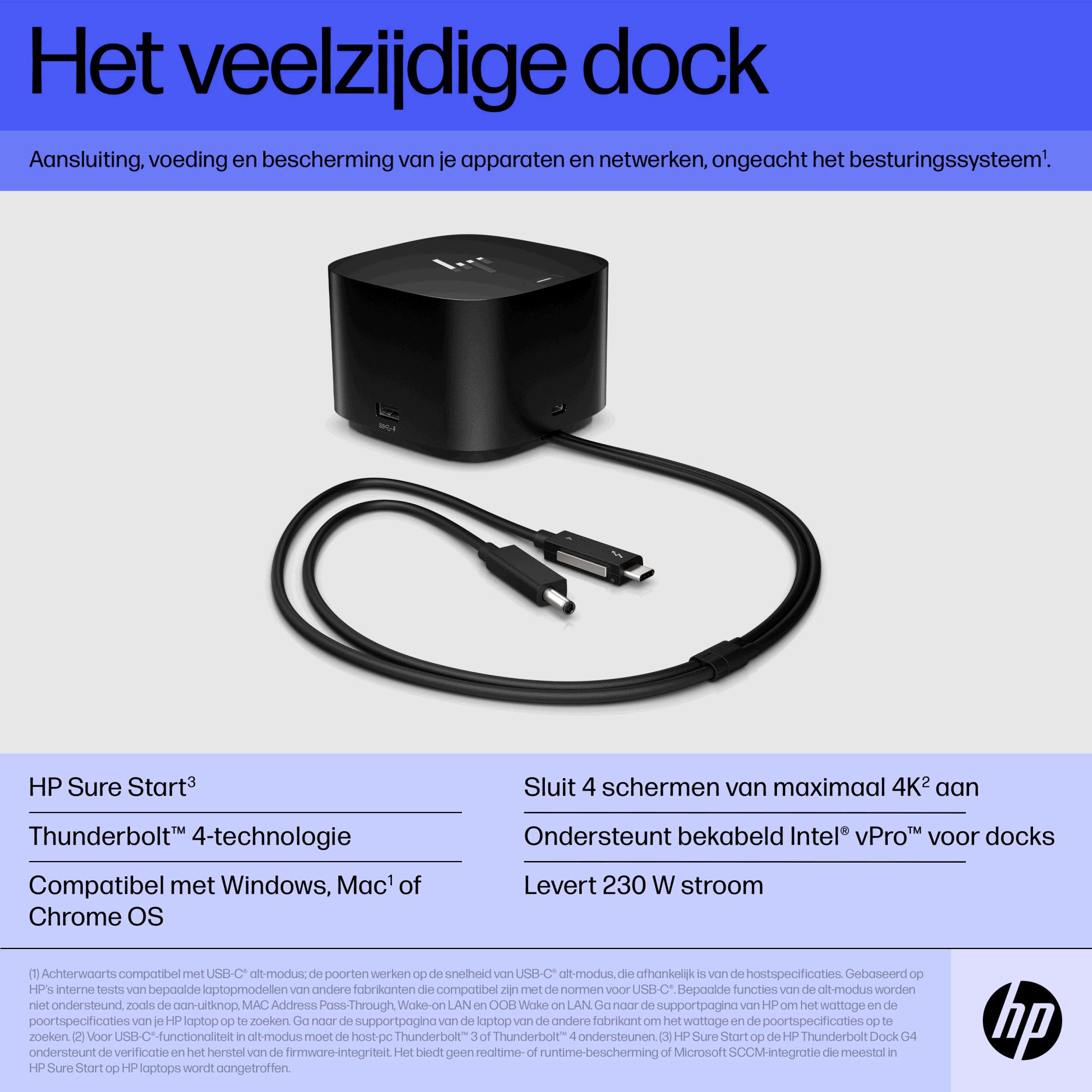 HP Thunderbolt 280W G4 Dock wCombo Cable, DP, HDMI, USB-C
