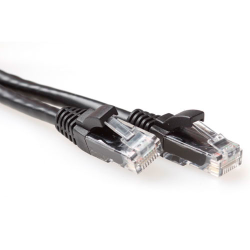 U/UTP CAT6A patchkabel met beschermlip en RJ45 connectoren, Zwart, 0.5m