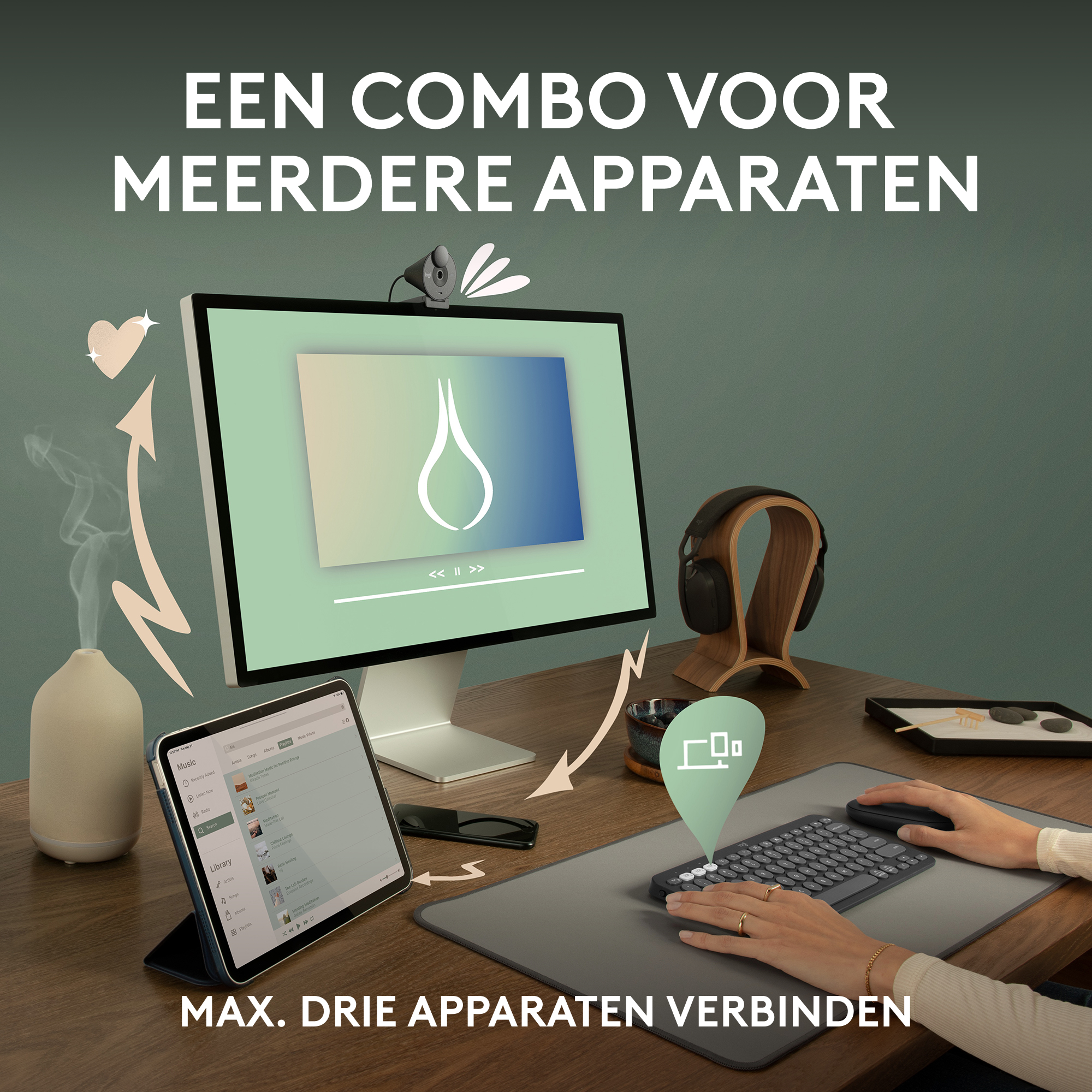 Logitech Toetsenbord & Muis Combo Pebble2, Bluetooth, Zwart