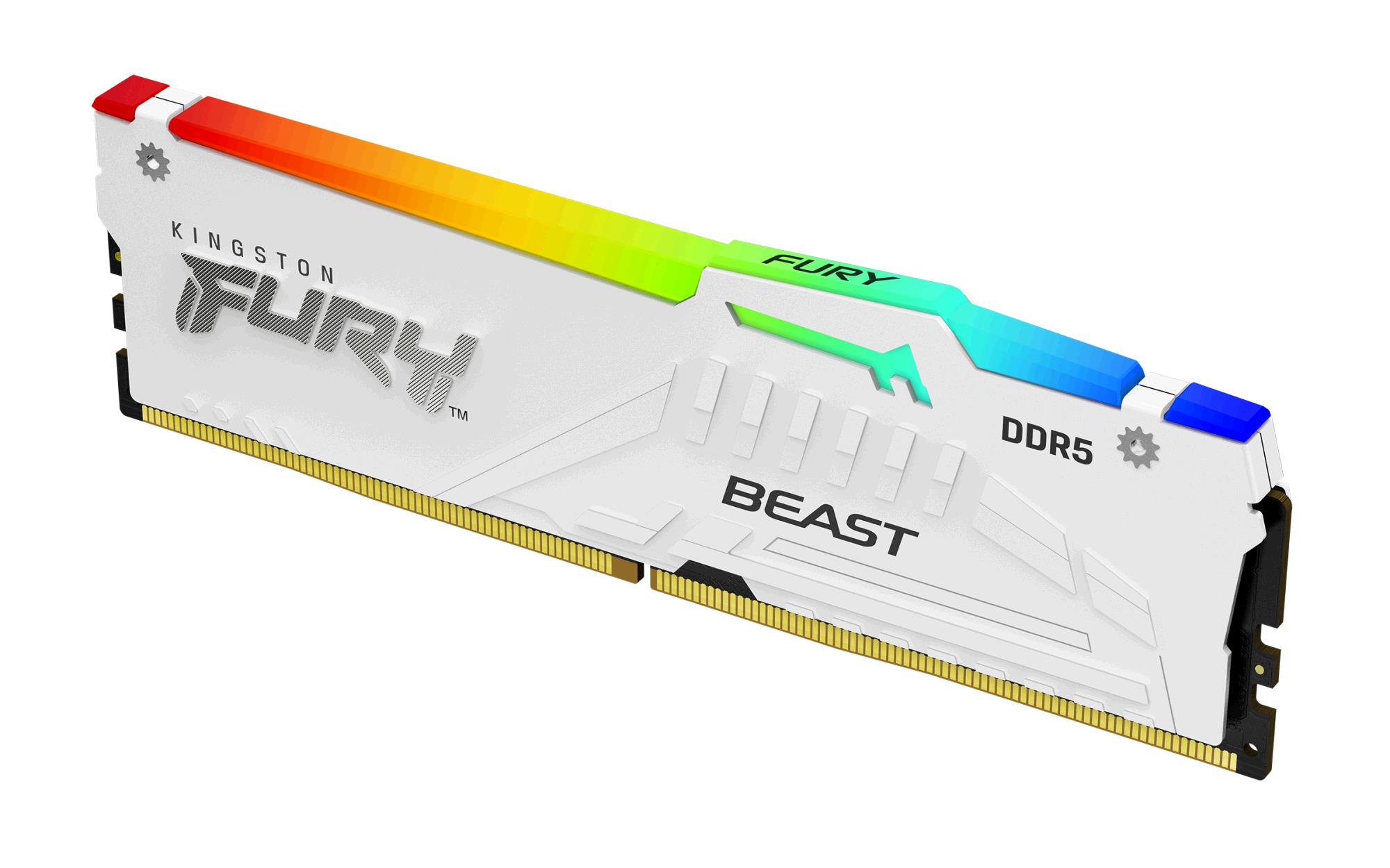 Kingston 32GB DDR5 6000MHz, DIMM, kit van 2, Fury Beast RGB, Wit XMP / EXPO