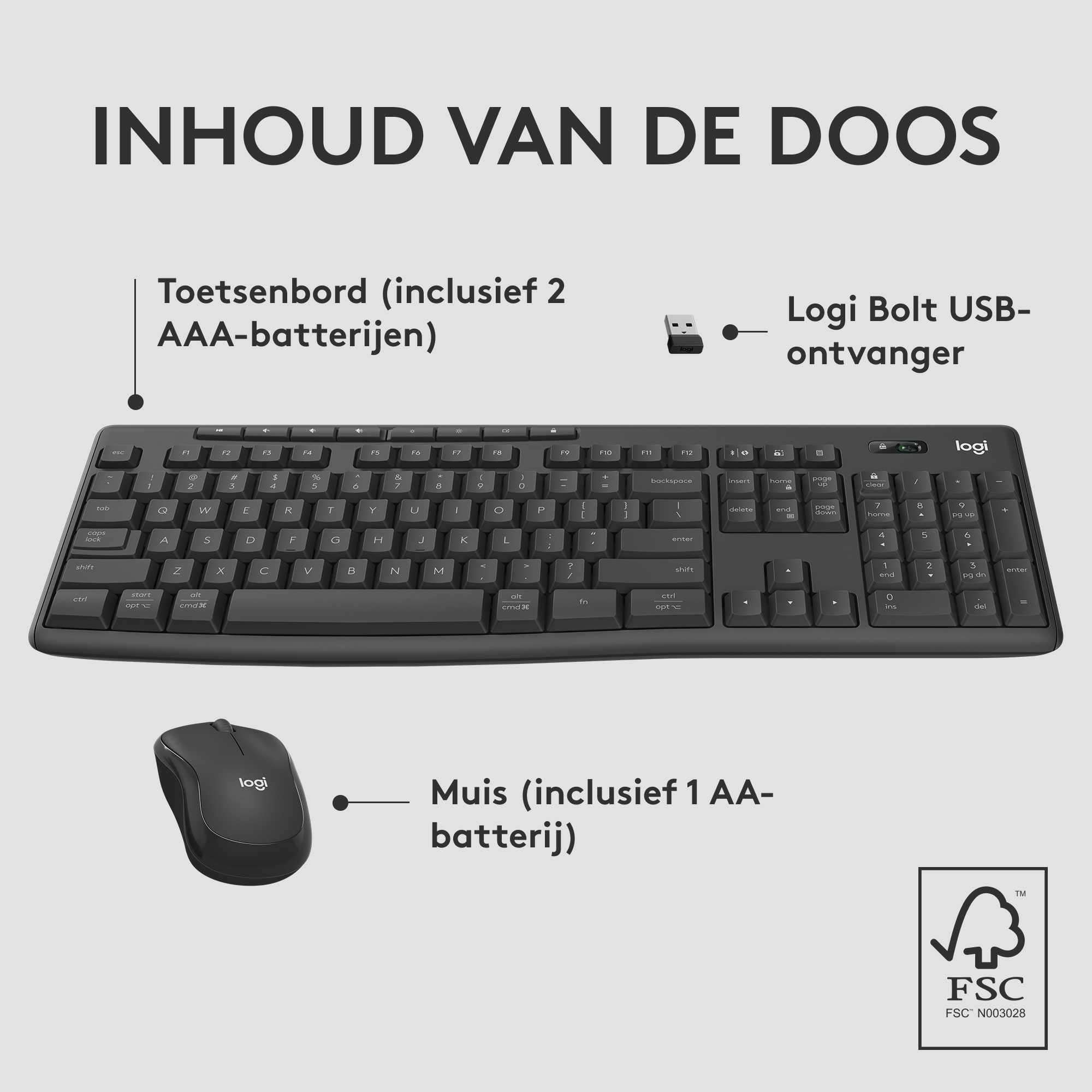 Logitech Wireless Desktop MK370 - Toetsenbord en Muis - Bluetooth 