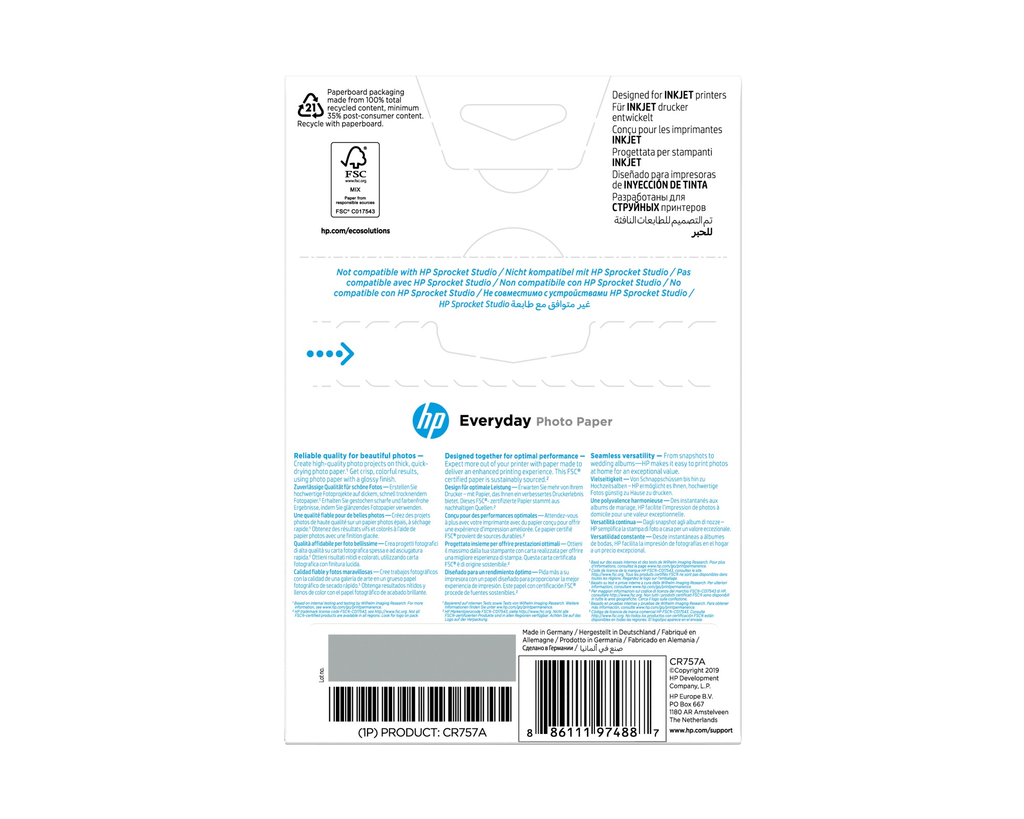 HP Everyday glanzend fotopapier 200 gram, 10 x 15 cm, 100 vel