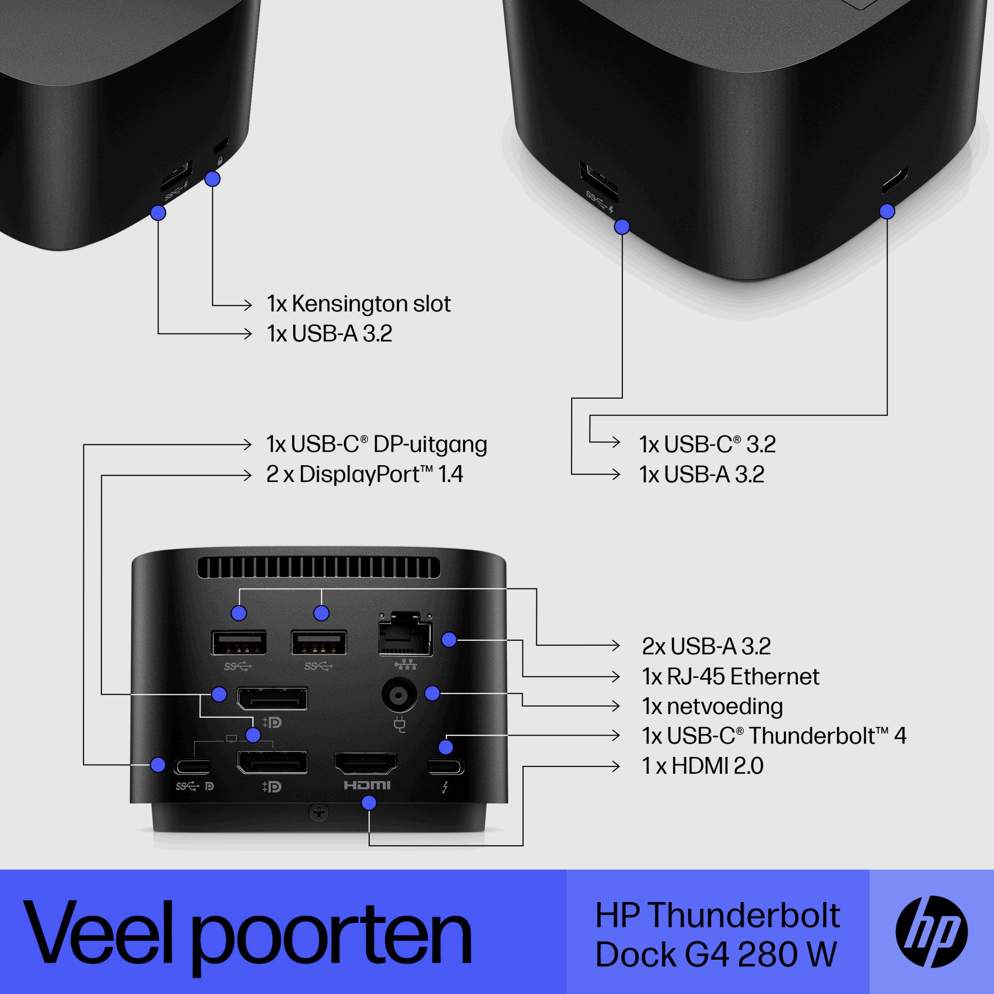 HP Thunderbolt 280W G4 Dock wCombo Cable, DP, HDMI, USB-C